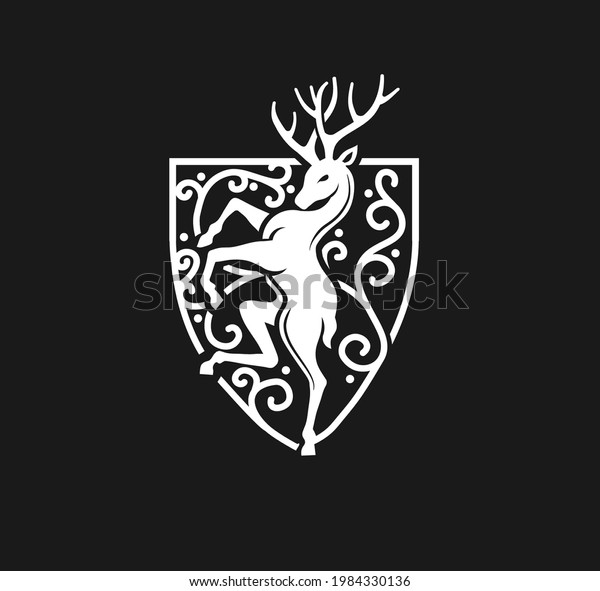 deer stag\
head vintage style heraldic crest\
logo