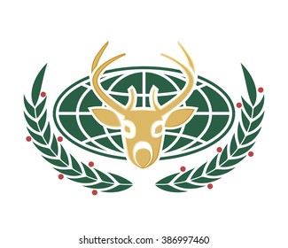 deer stag roe elk reindeer deer  world globe emblem