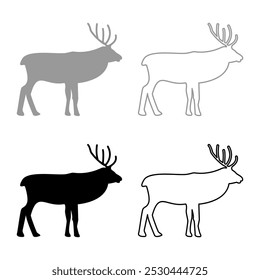 Deer stag set icon grey black color vector illustration image solid fill outline contour line thin flat style