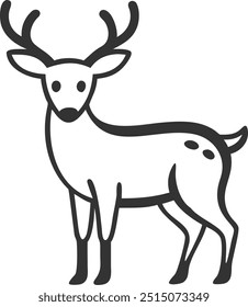 A deer is standing in front of a white background. The deer is the main focus of the image, and it is looking straight ahead. The image has a simple and clean design