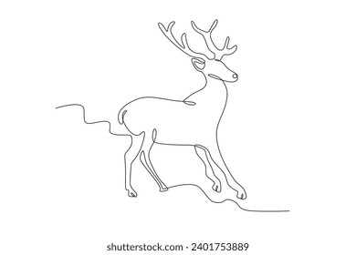 A deer standing side view. Deer one-line drawing