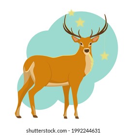 Deer with stars. Poster for the children's room. Vector image on an isolated white background.