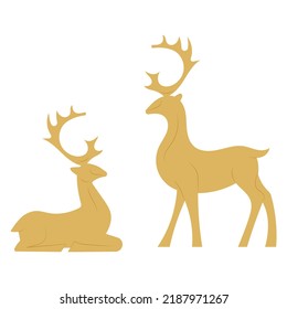 Deer statues sitting and standing vector illustration.