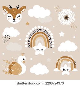 Deer sticker kids room decor cute portrait poster logo kids room decor t-shirt design print nursery rainbow eyes nose little sweet art room decor wall design abstract inspiration sketch nature cloud
