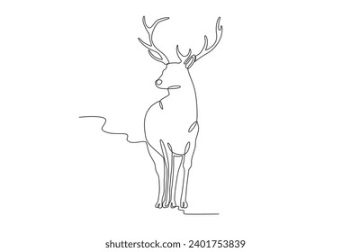 A deer stood looking sideways. Deer one-line drawing