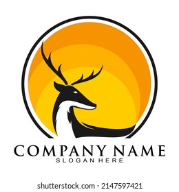 Deer and sun illustration vector logo