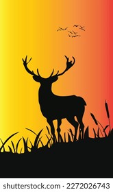 Abendsonne auf Hirsch und Sonnenuntergang Himmelswandkunst (EPS10)