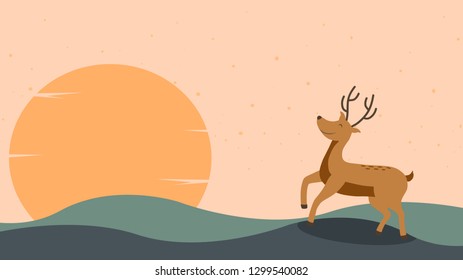 Deer and sunset background 