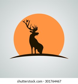 deer, sunset, logo, icon, vector