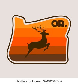 Deer at Sunset within an Oregon Map Frame