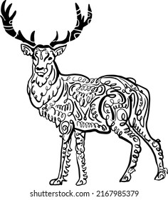 deer with swirl and doodle hand drawn illustration