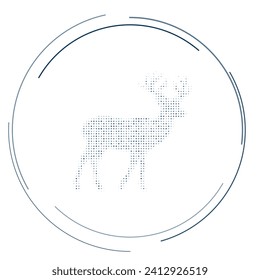 The deer symbol filled with dark blue dots. Pointillism style. Vector illustration on white background