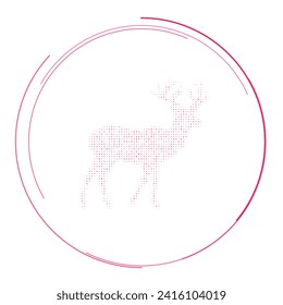 The deer symbol filled with pink dots. Pointillism style. Vector illustration on white background