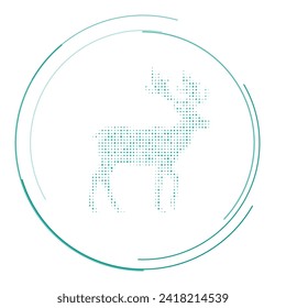 The deer symbol filled with teal dots. Pointillism style. Vector illustration on white background