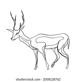 Símbolo de ciervo del año nuevo. El patrón lineal es adecuado para imprimir en tela, tatuaje, logotipo, postales. Gráficos vectoriales