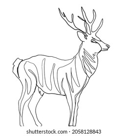 Deer symbol of the new year. The linear pattern is suitable for printing on fabric, tattoo, logo, postcards. Vector graphics