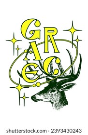 deer t shirt design, urban streetwear artwork for t shirt and hoodie, grunge retro vintage style. Vector illustration