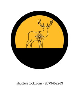 Deer and target for shooting, black and yellow colors, round sign a white background, vector illustration
