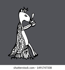  deer with tea. Vector hand drawn isolated objects  in sketch style. 