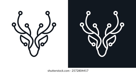 DEER TECH ANIMAL TECHNOLOGY ICON LOGO LINE ART ABSTRACT VECTOR