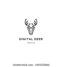 Deer Tech Digital Logo Retro Vector Line Illustration