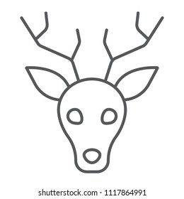 Deer thin line icon, animal and zoo, stag sign vector graphics, a linear pattern on a white background, eps 10.