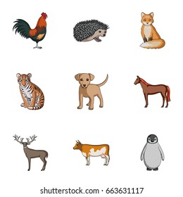 Deer, tiger, cow, cat, rooster, owl and other animal species.Animals set collection icons in cartoon style vector symbol stock illustration web.