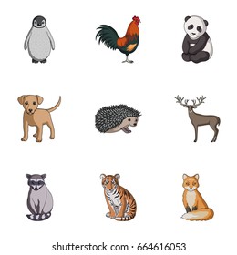 Deer, tiger, cow, cat, rooster, owl and other animal species.Animals set collection icons in cartoon style vector symbol stock illustration web.