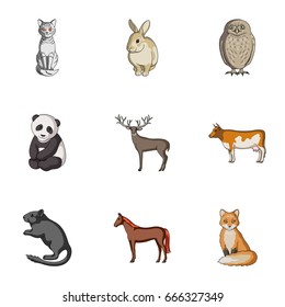 Deer, tiger, cow, cat, rooster, owl and other animal species.Animals set collection icons in cartoon style vector symbol stock illustration web.