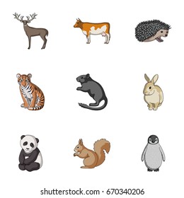 Deer, tiger, cow, cat, rooster, owl and other animal species.Animals set collection icons in cartoon style vector symbol stock illustration web.