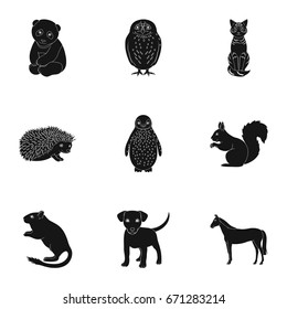 Deer, tiger, cow, cat, rooster, owl and other animal species.Animals set collection icons in black style vector symbol stock illustration web.