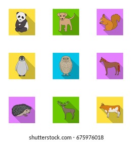Deer, tiger, cow, cat, rooster, owl and other animal species.Animals set collection icons in flat style vector symbol stock illustration web.