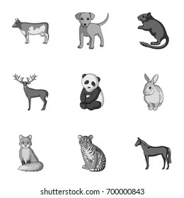 Deer, tiger, cow, cat, rooster, owl and other animal species.Animals set collection icons in outline style vector symbol stock illustration web.