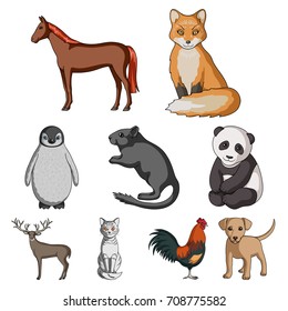Deer, tiger, cow, cat, rooster, owl and other animal species.Animals set collection icons in cartoon style vector symbol stock illustration web.