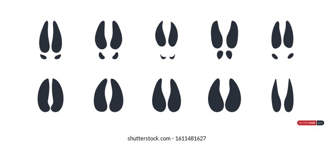 Deer Tracks Icons Set isolated on white background. Flat Vector Icon Design Template Element