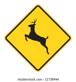 Deer traffic warning on white