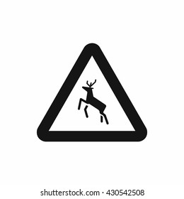 Deer traffic warning sign icon, simple style
