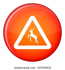 Deer traffic warning sign icon in red circle isolated on white background vector illustration