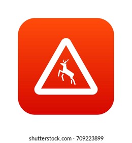 Deer traffic warning sign icon digital red for any design isolated on white vector illustration
