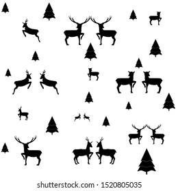 Deer and tree black seamless pattern. Fashion graphic background design. Modern stylish abstract texture. Monochrome brown template for prints, textiles, wrapping, wallpaper, etc. Vector illustration.