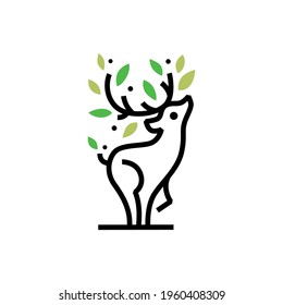 deer tree leaf monoline logo vector icon illustration