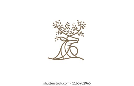 Deer Tree Leaves Forest Logo Vector icon