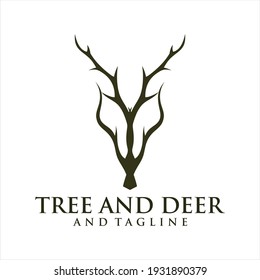 Deer Tree Leaves Forest Logo Vector icon, Deer leaf antlers logo design.