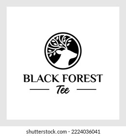 Deer Tree Leaves Forest Logo Vector icon.