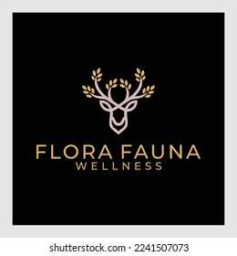 Árbol de ciervos deja el icono del vector del logotipo forestal