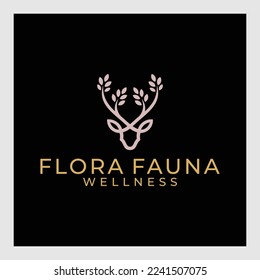 Deer Tree Leaves Forest Logo Vector icon