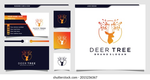 Deer tree logo design inspiration with nature concept and business card Premium Vekto