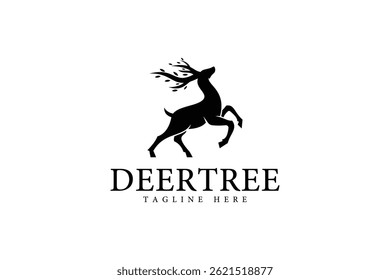 deer tree logo design template, logo icon vector illustration silhouette