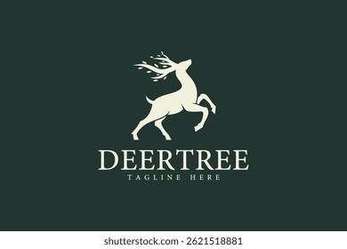 deer tree logo design template, logo icon vector illustration silhouette