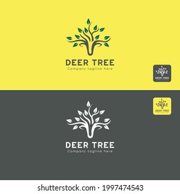 deer tree modern logo design ,with leaf. 